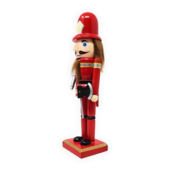 Fireman Firefighter Christmas Wood 10" Nutcracker - Picture 2 of 4